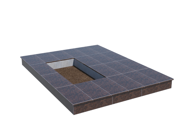Площадки на могилу в Туле | Площадка с вертикальной (15 см) облицовкой Дымовским гранитом (под цветник)