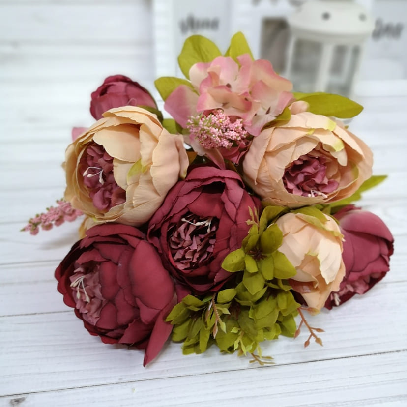 Искусственные цветы в Туле | Цветы искусственные «Пионы», персиково-малиновые, букет