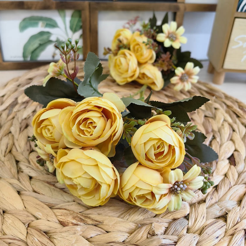 Искусственные цветы в Туле | Цветы искусственные «Камелии с мелкоцветом», желтые, букет