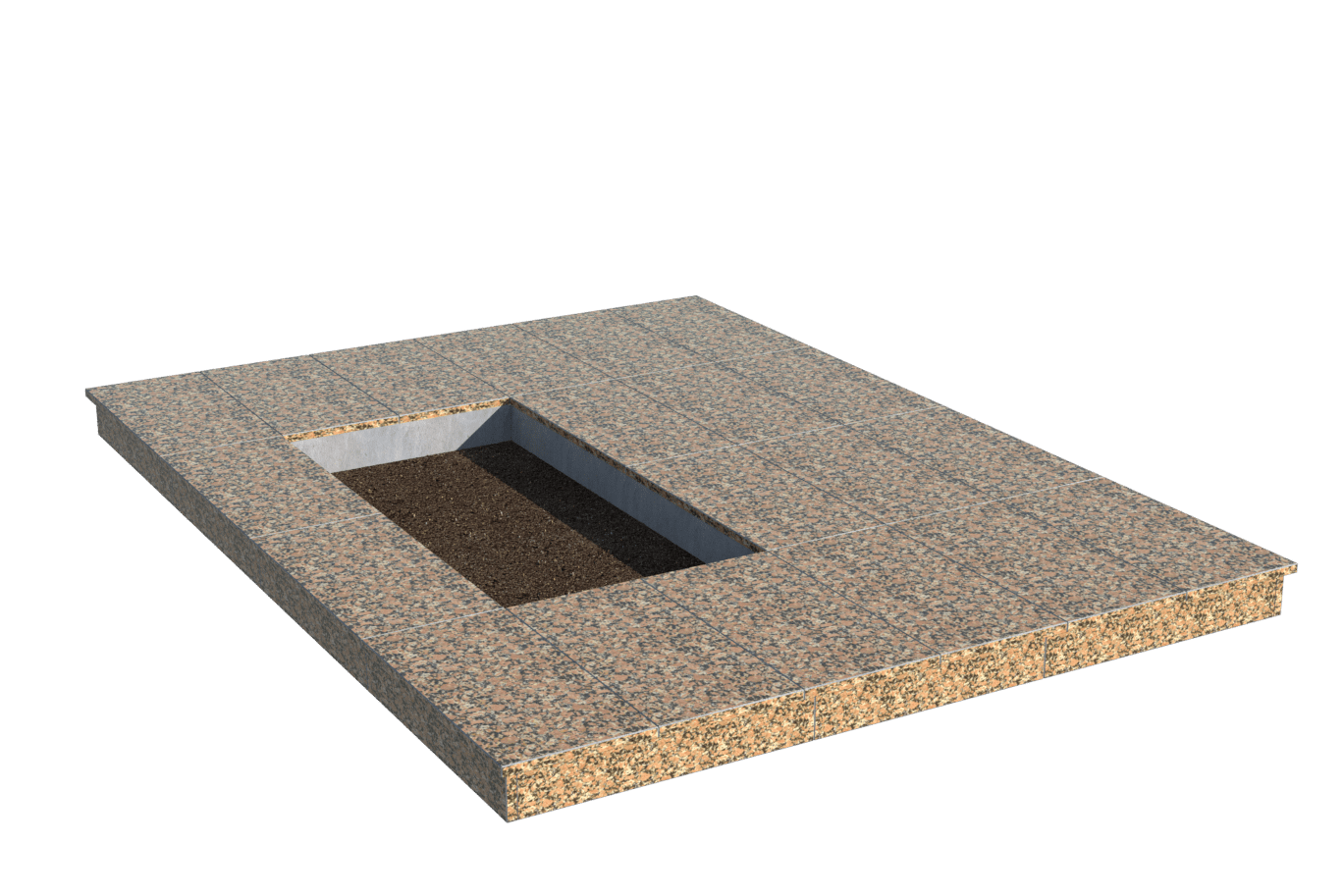 Площадки на могилу в Туле | Площадка с вертикальной (10 см) облицовкой Южно-Султаевским гранитом (под цветник)