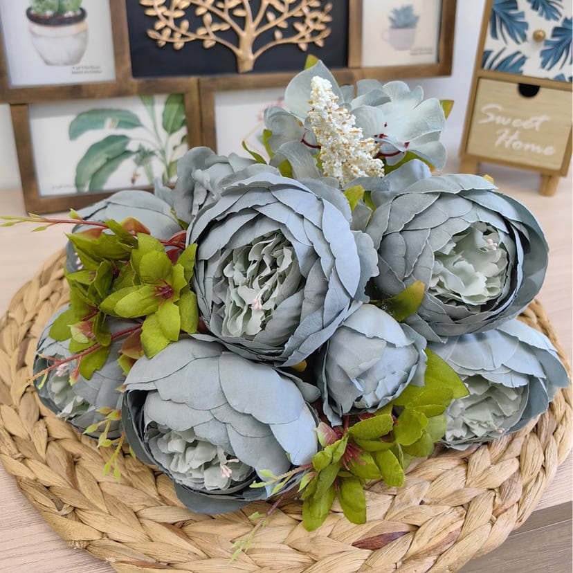 Искусственные цветы в Туле | Цветы искусственные «Пионы», серо-голубые, букет